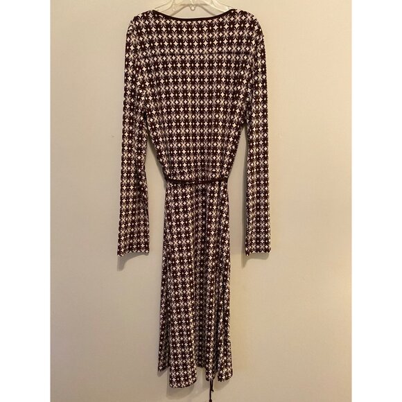 Max & Cleo Womens Brown & White Patterned Wrap Dress Medium - Picture 2 of 11